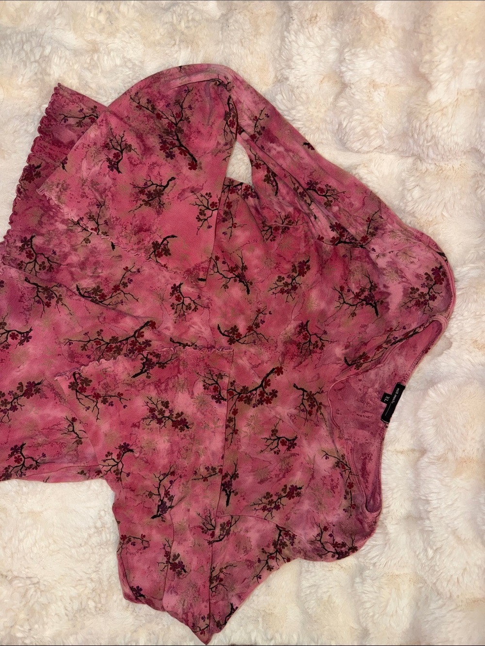 Pink blush/ maroon Floral top with flared sleeves and ruffled trim